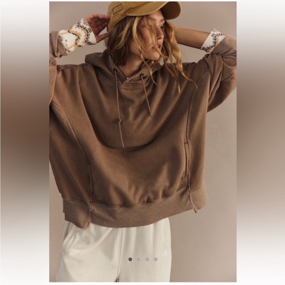 Free People FP Movement Sprint to the Finish Hoodie Hickory Taupe Size Large NWT - Picture 2 of 7